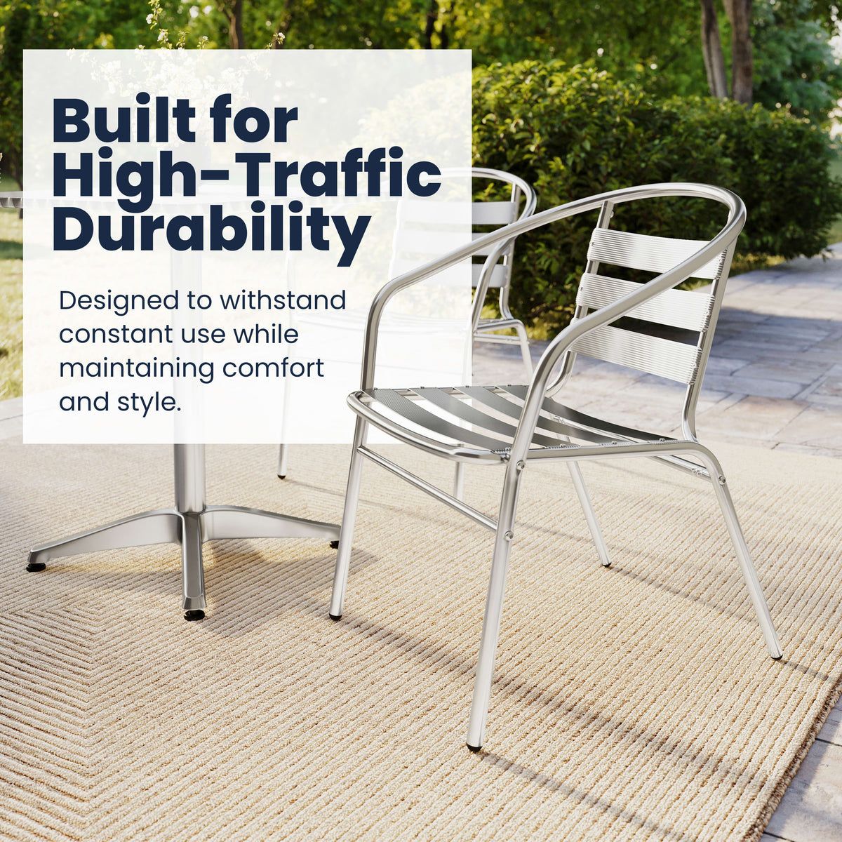 31.5" Square Aluminum Indoor-Outdoor Table Set with 2 Slat Back Chairs - Image 4