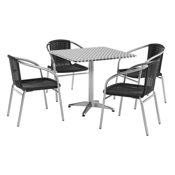 31.5'' Square Aluminum Indoor-Outdoor Table Set with 4 Rattan Chairs