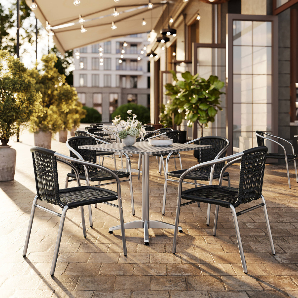 31.5'' Square Aluminum Indoor-Outdoor Table Set with 4 Rattan Chairs - Image 2