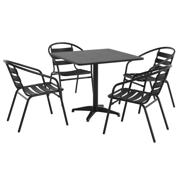 31.5" Square Aluminum Indoor-Outdoor Table Set with 4 Slat Back Chairs
