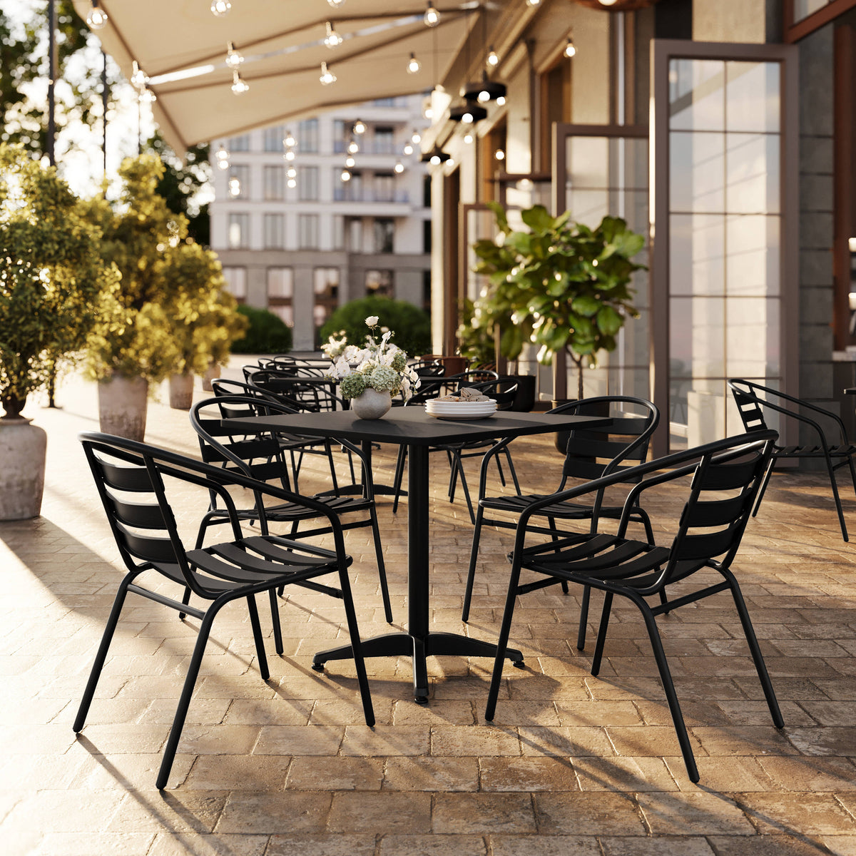 31.5" Square Aluminum Indoor-Outdoor Table Set with 4 Slat Back Chairs - Image 2