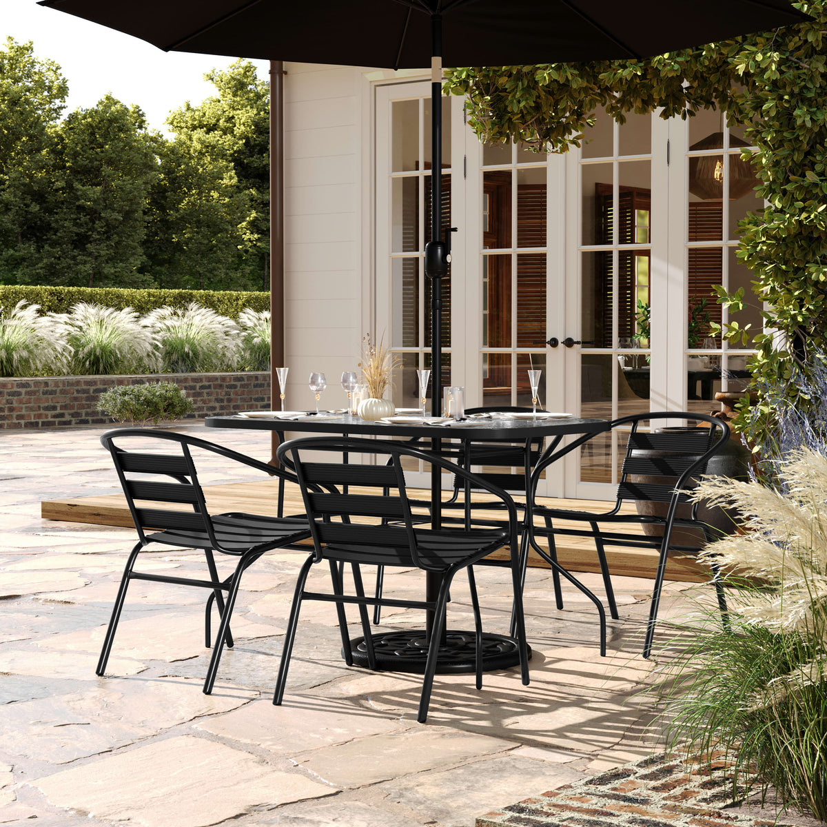 Commercial Patio Dining Set with Tempered Glass Top Table and 4 Chairs - Image 2