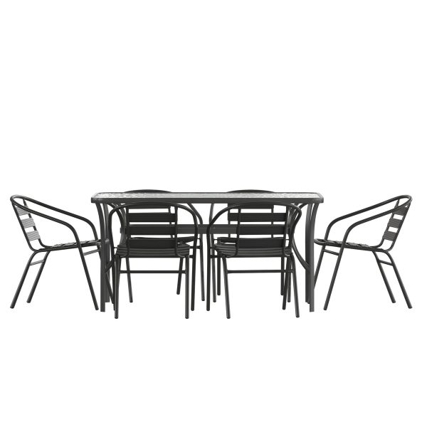 Commercial Patio Dining Set with Tempered Glass Top Table and 6 Chairs