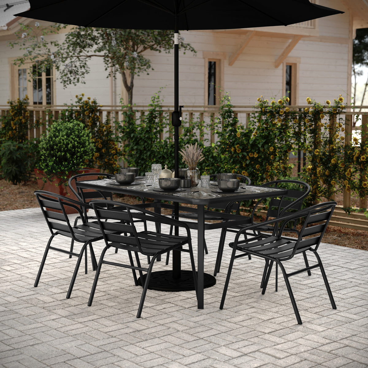 Commercial Patio Dining Set with Tempered Glass Top Table and 6 Chairs - Image 2
