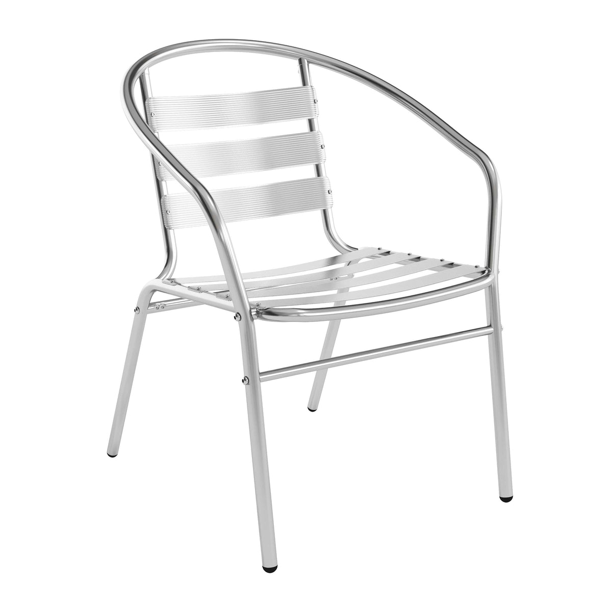 Commercial Aluminum Indoor-Outdoor Stack Chair with Triple Slat Back and Arms