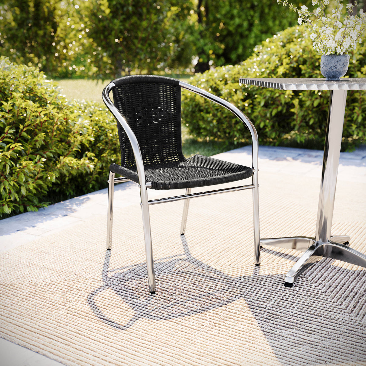 Aluminum and Rattan Commercial Indoor-Outdoor Restaurant Stack Chair - Image 2