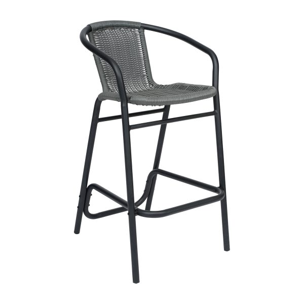 Commercial Indoor-Outdoor Rattan Restaurant Barstool with Aluminum Frame