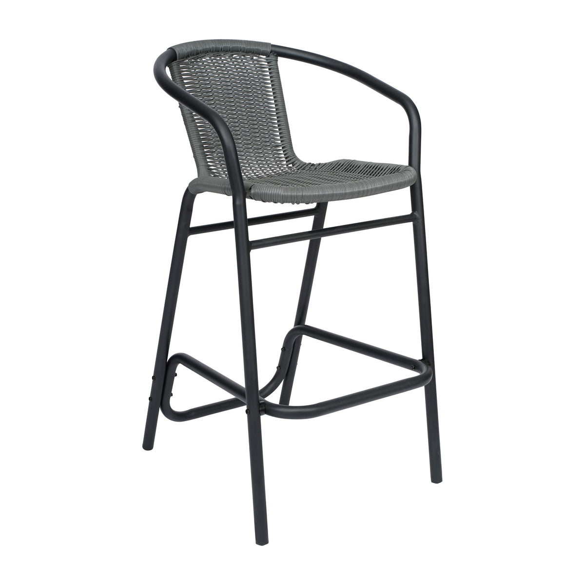 Commercial Indoor-Outdoor Rattan Restaurant Barstool with Aluminum Frame