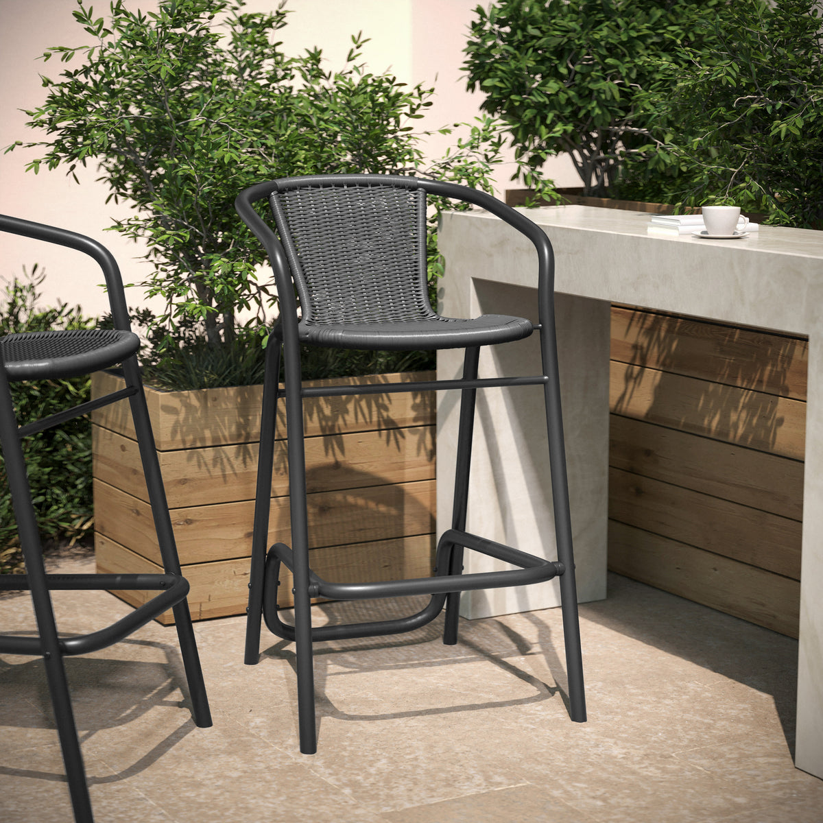 Commercial Indoor-Outdoor Rattan Restaurant Barstool with Aluminum Frame - Image 2
