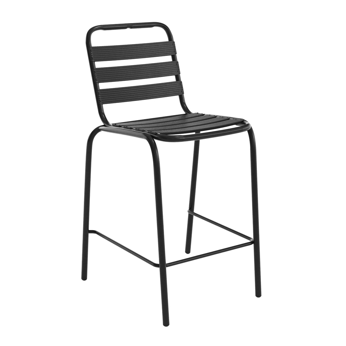 Commercial Indoor-Outdoor Restaurant Stack Stool with Triple Slat Back