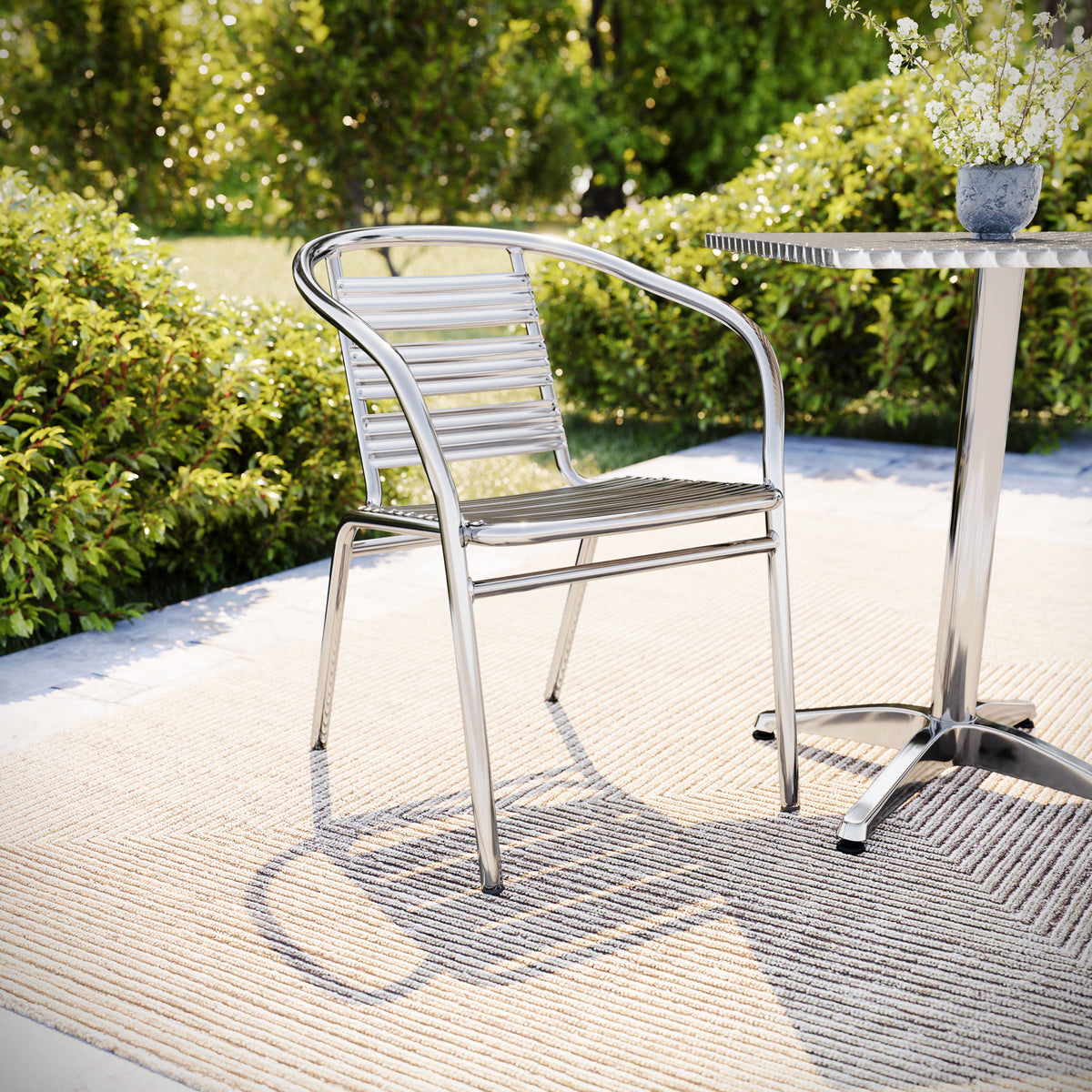 Heavy Duty Commercial Aluminum Indoor-Outdoor Slat-Back Restaurant Stack Chair - Image 2