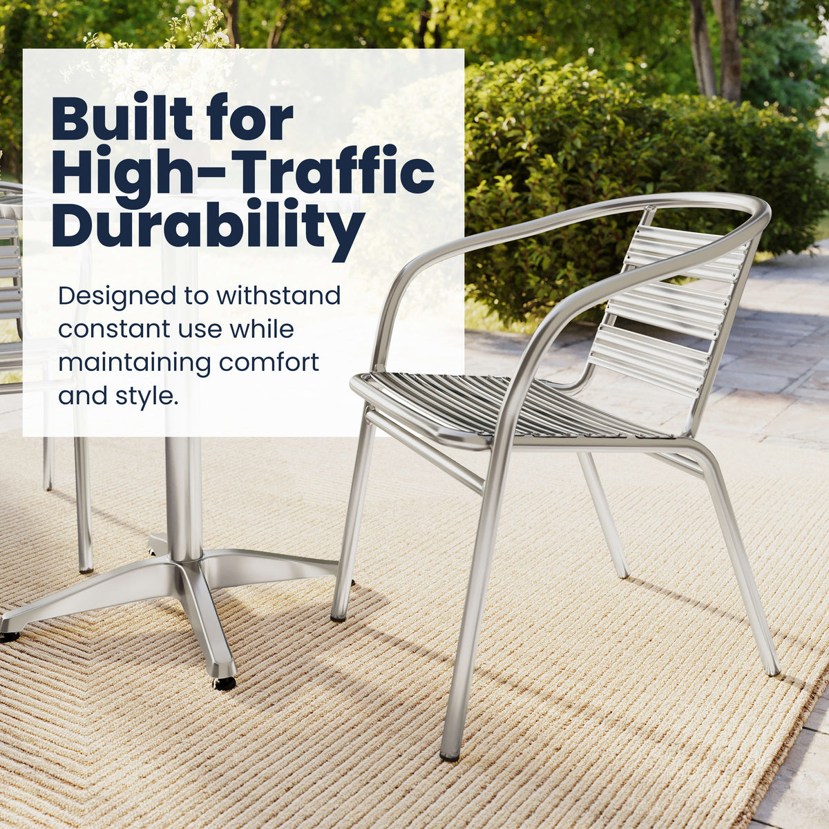Heavy Duty Commercial Aluminum Indoor-Outdoor Slat-Back Restaurant Stack Chair - Image 4