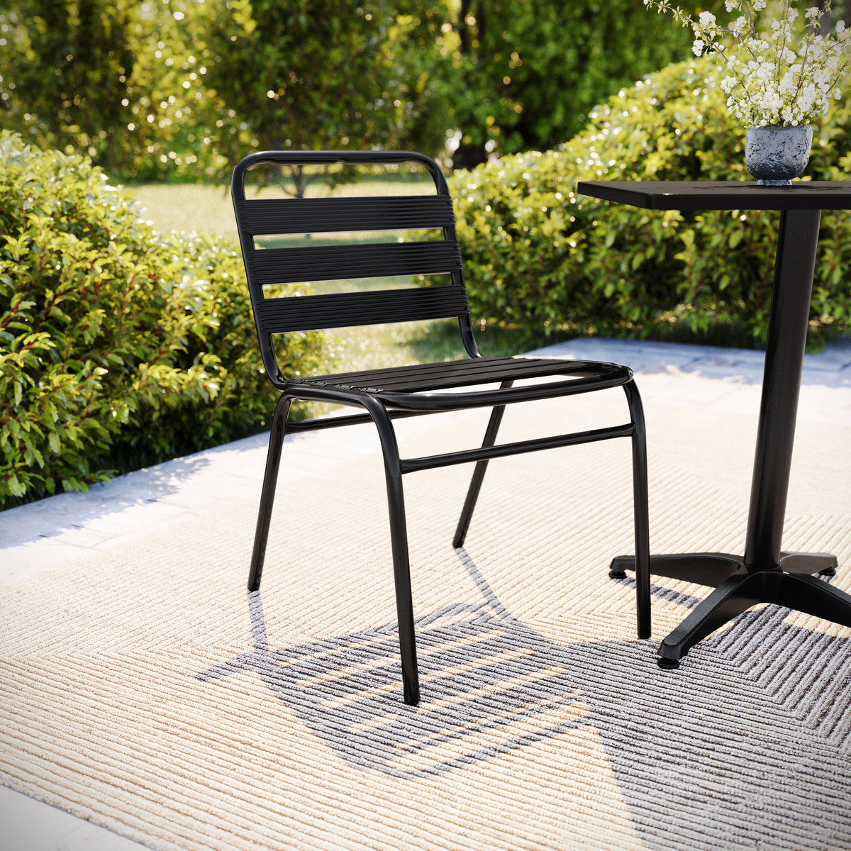 Commercial Metal Indoor-Outdoor Restaurant Stack Chair with Triple Slat Back - Image 2
