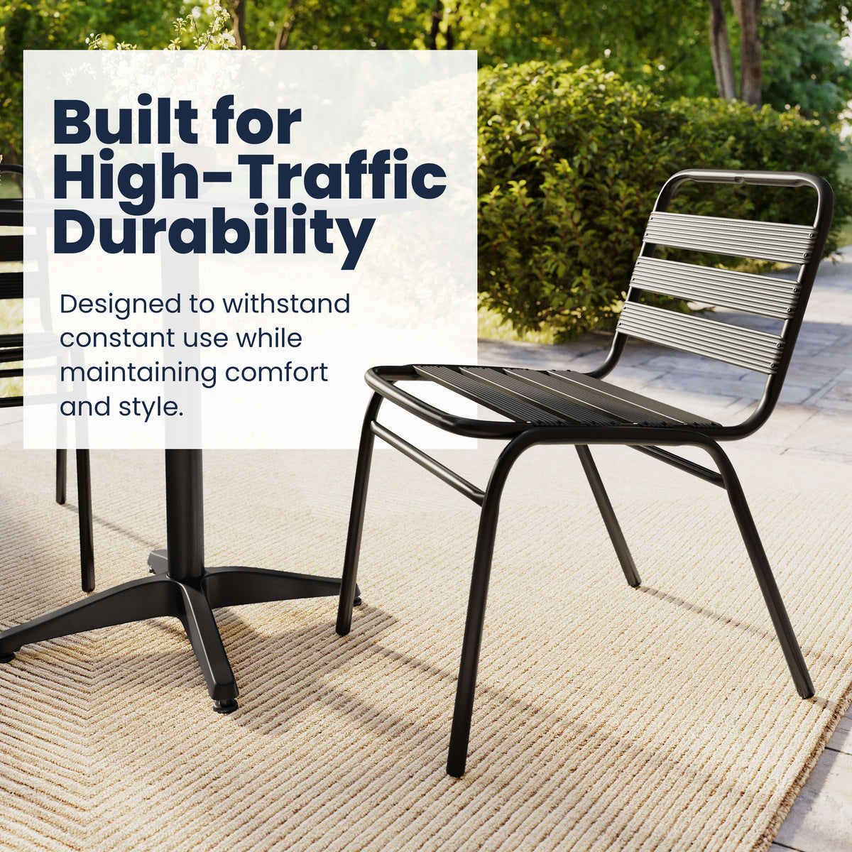 Commercial Metal Indoor-Outdoor Restaurant Stack Chair with Triple Slat Back - Image 4