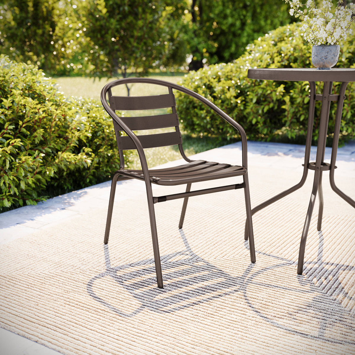 Metal Restaurant Stack Chair with Aluminum Slats - Image 2