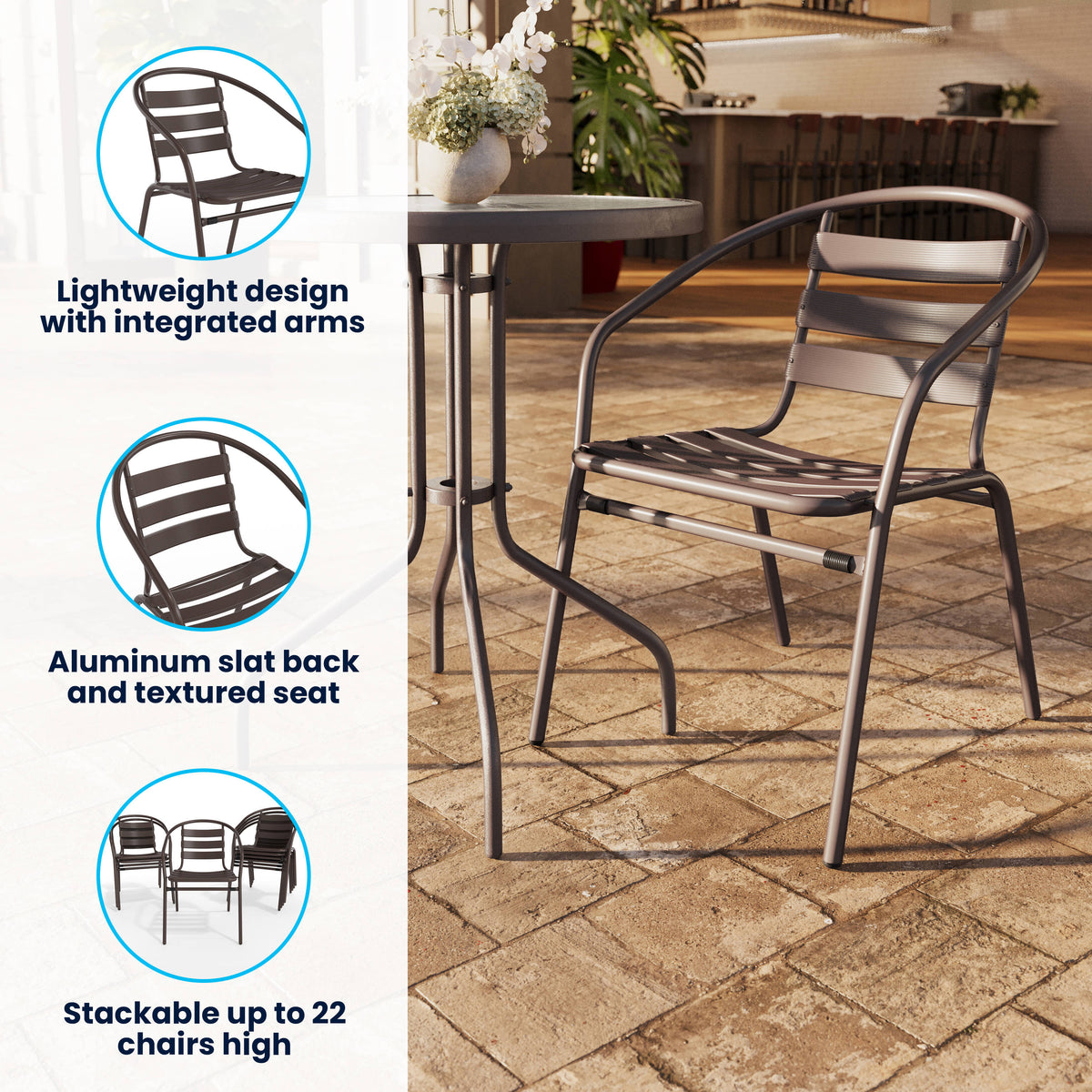 Metal Restaurant Stack Chair with Aluminum Slats - Image 3