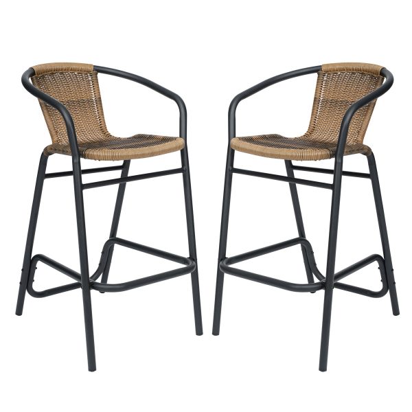 Commercial Indoor-Outdoor Rattan Restaurant Barstool with Aluminum Frame-Set of 2