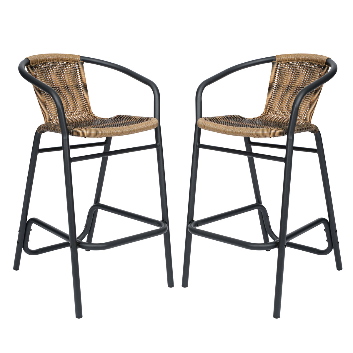 Commercial Indoor-Outdoor Rattan Restaurant Barstool with Aluminum Frame-Set of 2