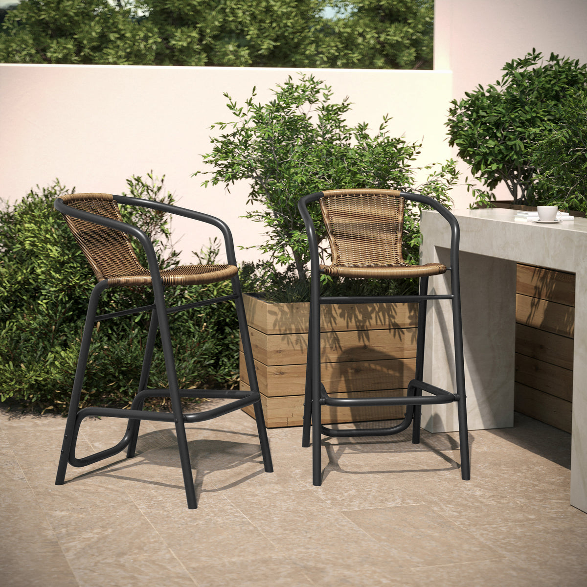 Commercial Indoor-Outdoor Rattan Restaurant Barstool with Aluminum Frame-Set of 2 - Image 2