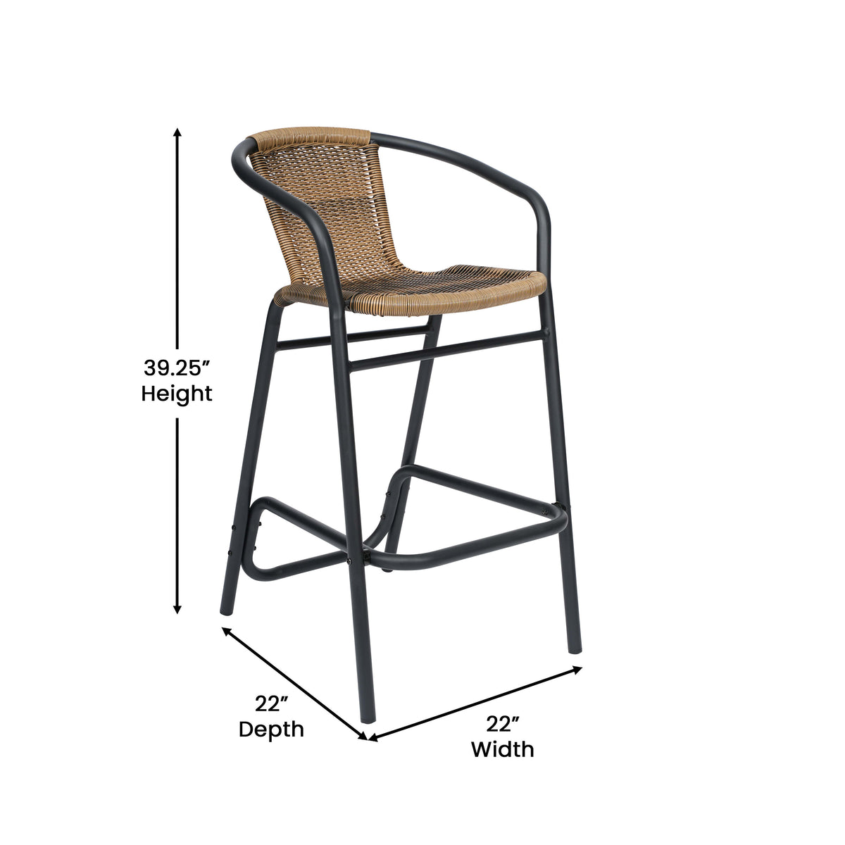 Commercial Indoor-Outdoor Rattan Restaurant Barstool with Aluminum Frame-Set of 2 - Image 4
