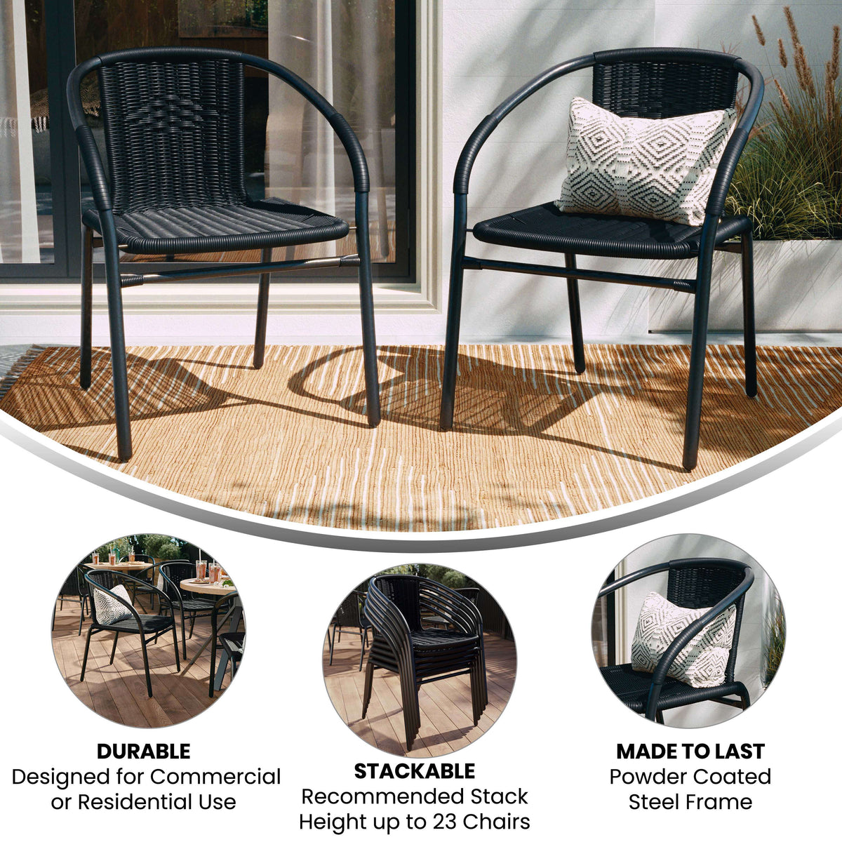 2 Pack Rattan Indoor-Outdoor Restaurant Stack Chair - Image 4