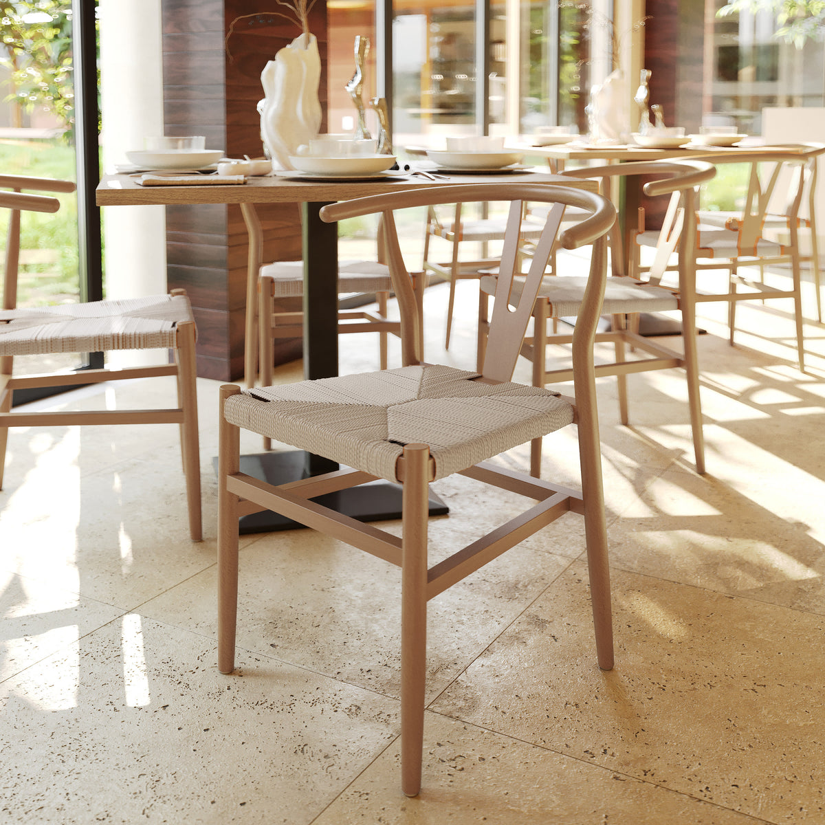 Commercial Y-Back Style Wood and Kraft Paper Stack Dining Chair - Image 2