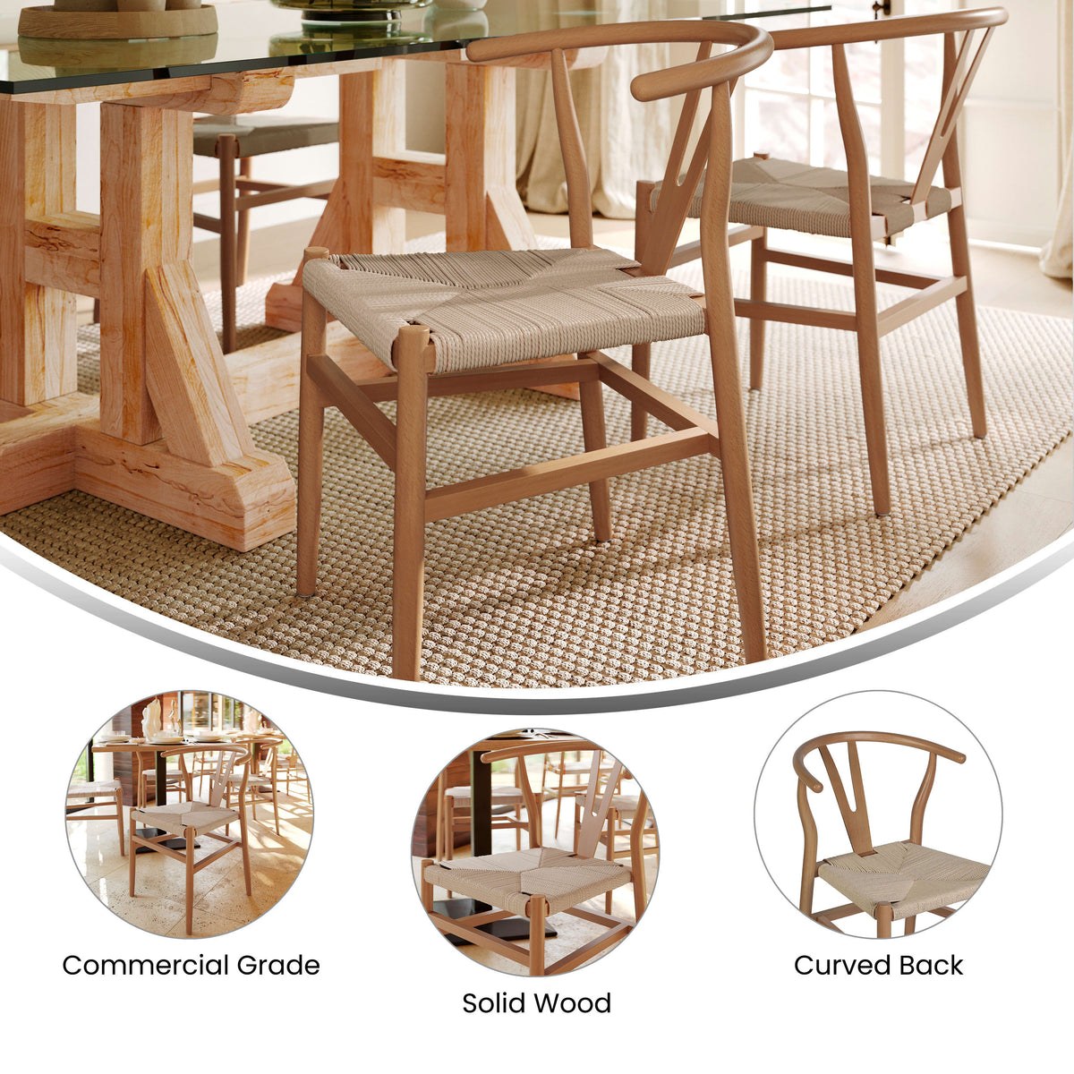 Commercial Y-Back Style Wood and Kraft Paper Stack Dining Chair - Image 3