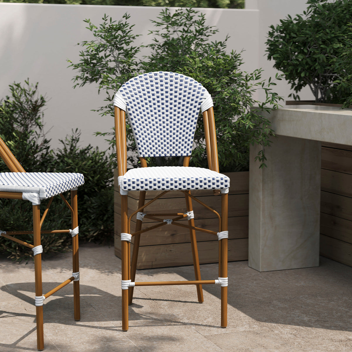 All-Weather Commercial Paris Chair with Bamboo Print Metal Frame - Image 2