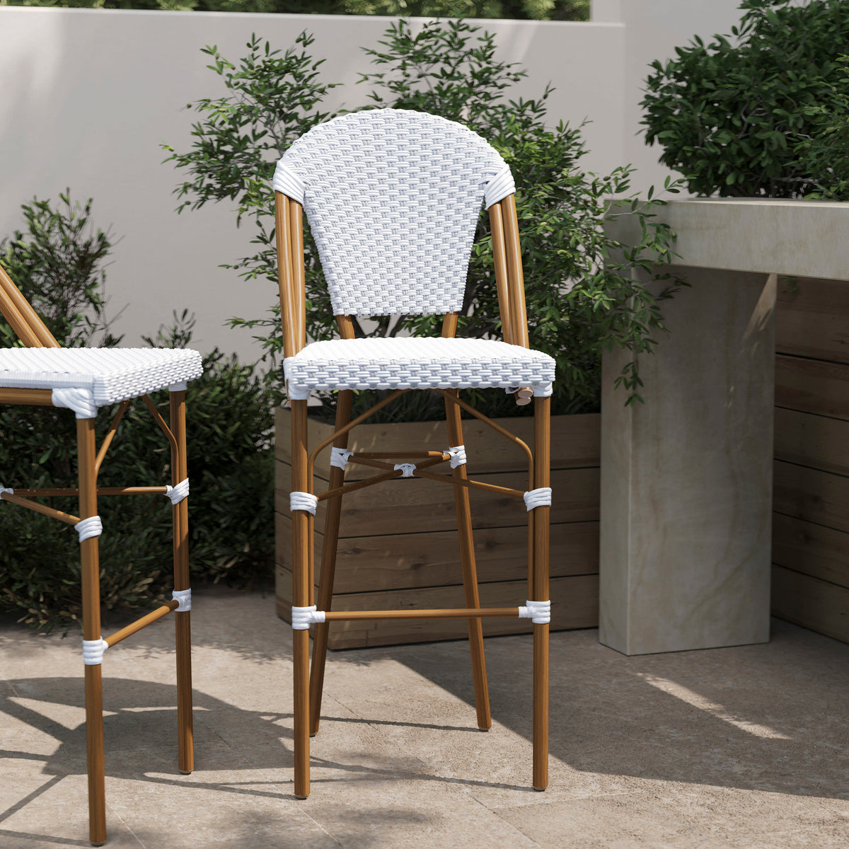All-Weather Commercial Paris Chair with Bamboo Print Metal Frame - Image 2