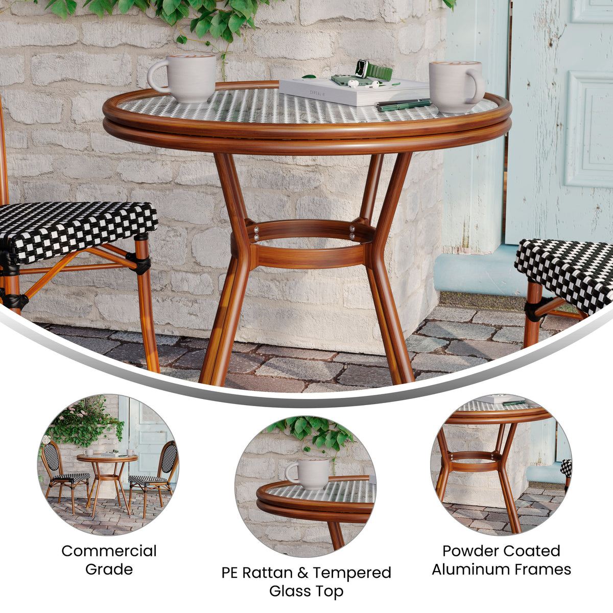 Indoor/Outdoor Commercial Glass Top Bistro Table - Image 3