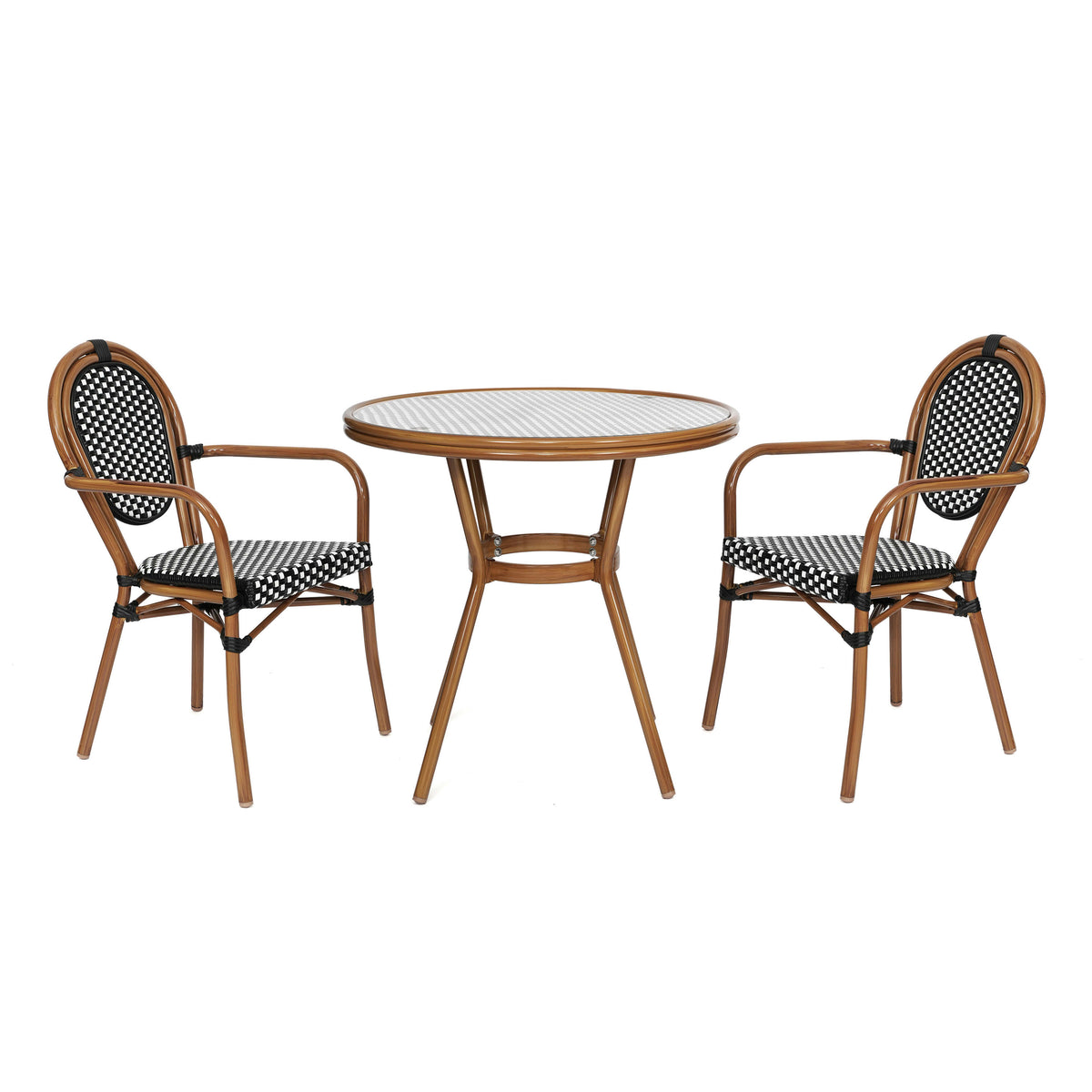 Indoor/Outdoor Commercial Bistro Set with Table and Two Chairs