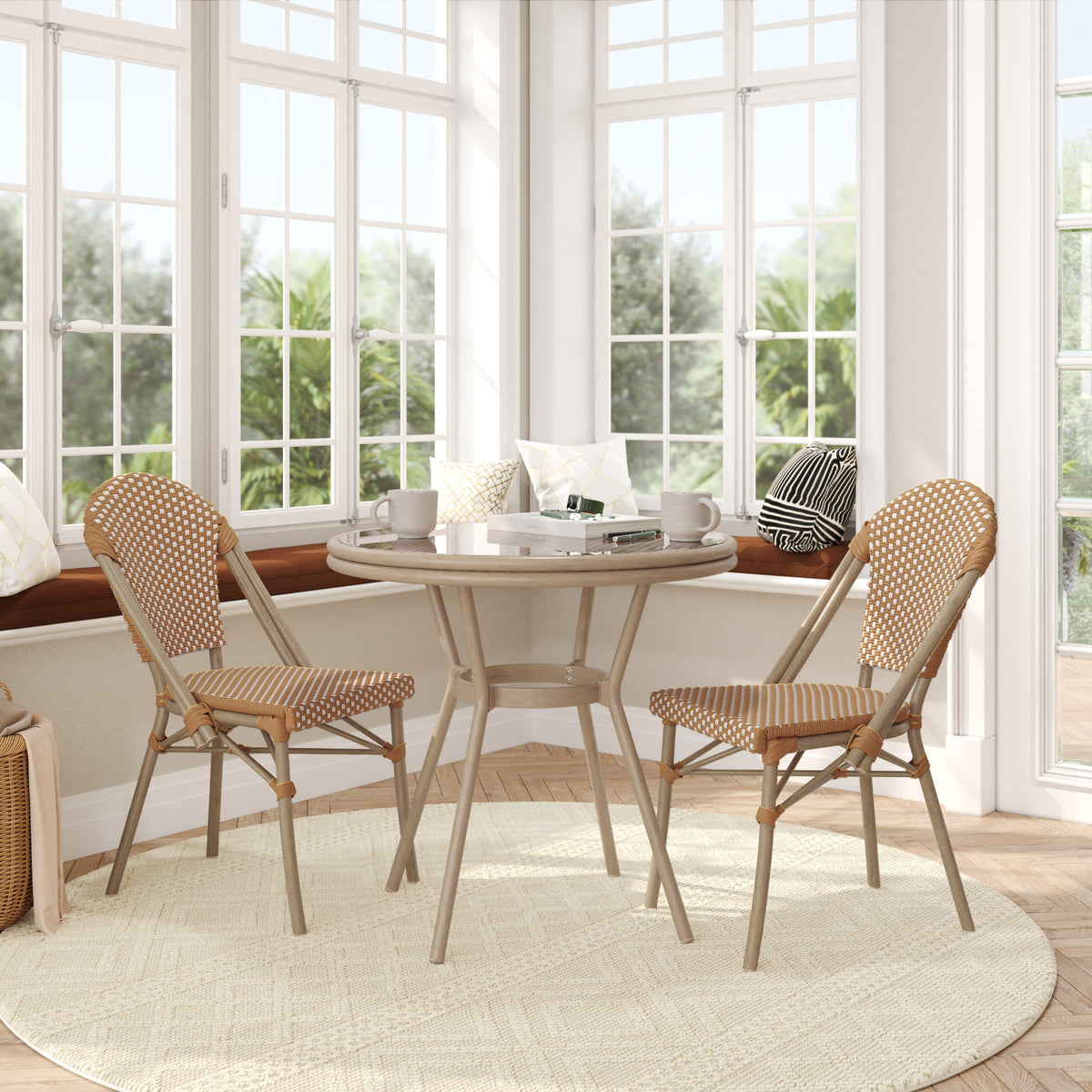 Indoor/Outdoor Commercial Bistro Set with Table and Two Chairs - Image 2