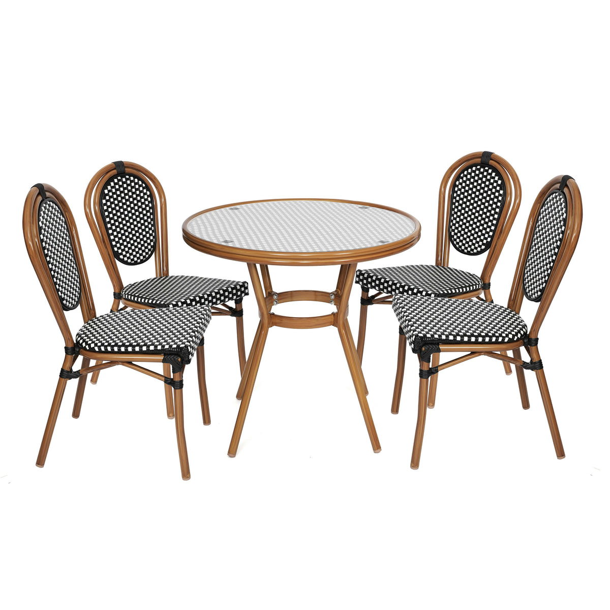 Indoor/Outdoor Commercial Bistro Set with Table and Four Chairs