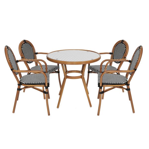 Indoor/Outdoor Commercial Bistro Set with Table and Four Chairs