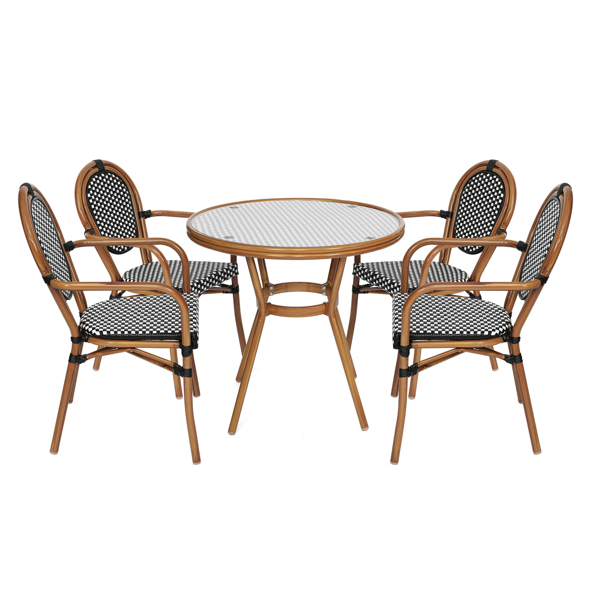 Indoor/Outdoor Commercial Bistro Set with Table and Four Chairs