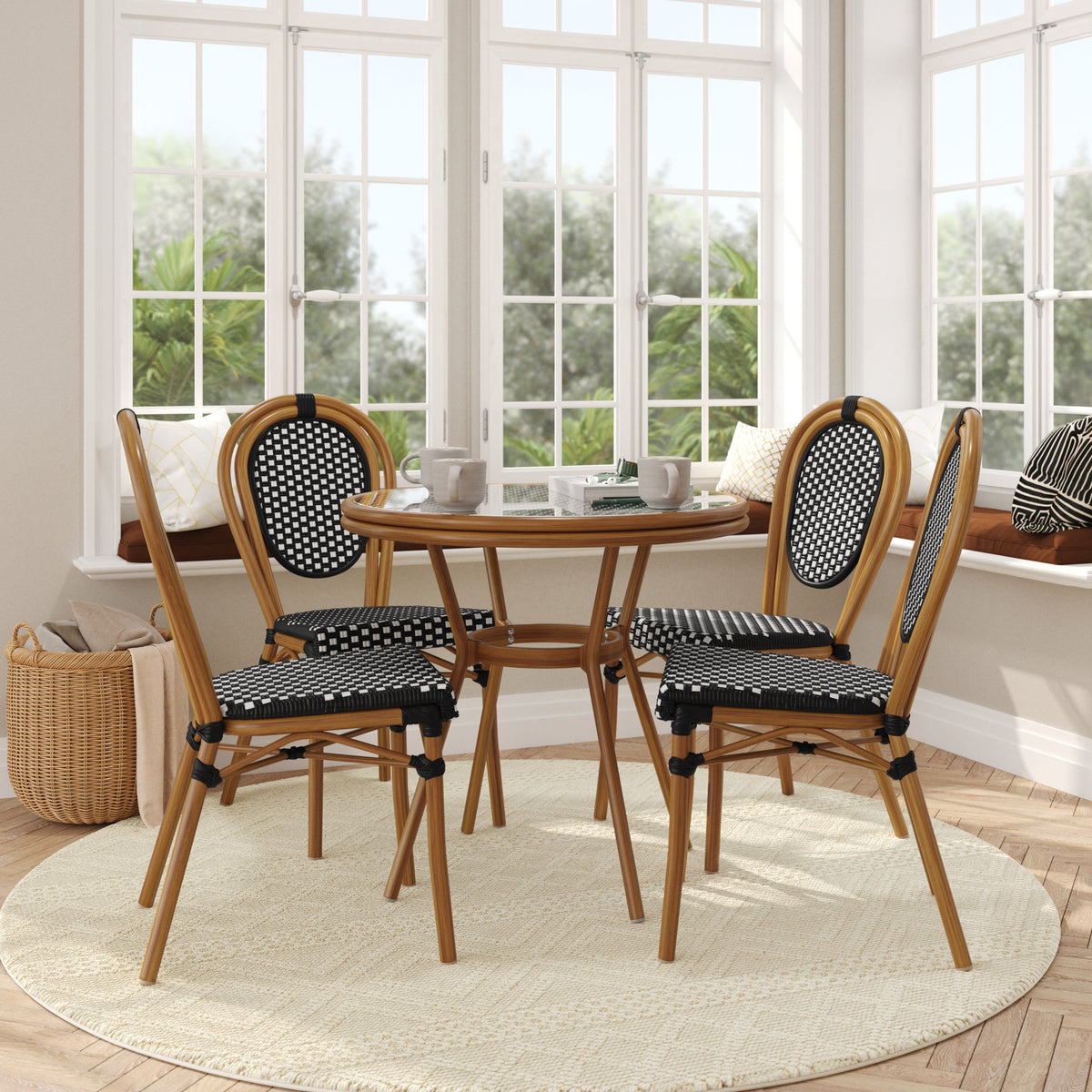 Indoor/Outdoor Commercial Bistro Set with Table and Four Chairs - Image 2