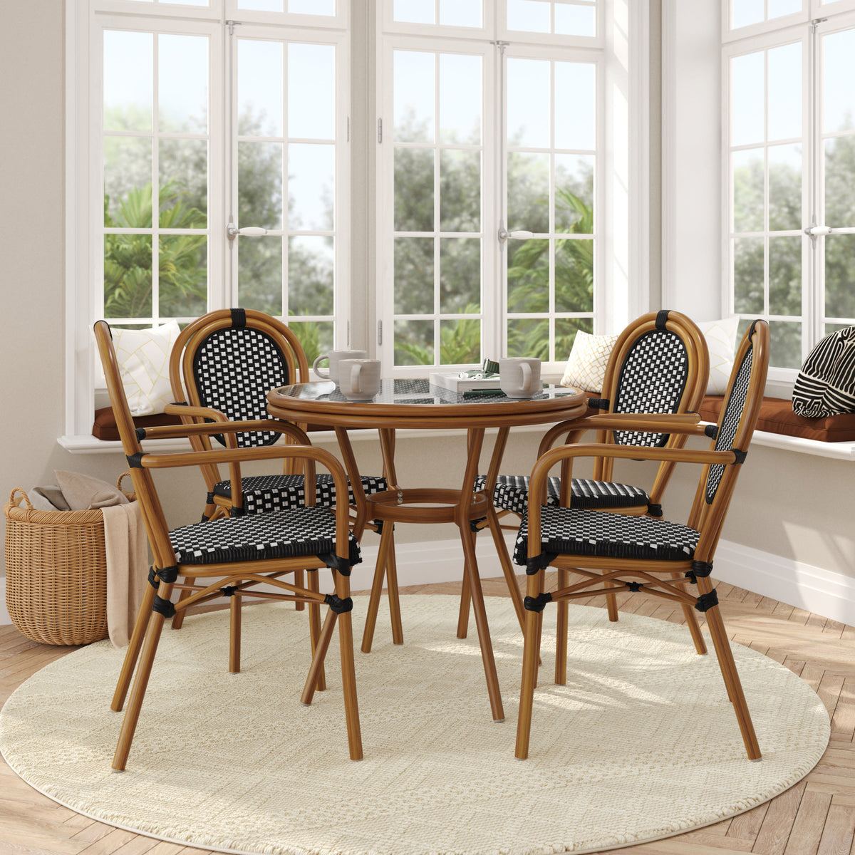 Indoor/Outdoor Commercial Bistro Set with Table and Four Chairs - Image 2