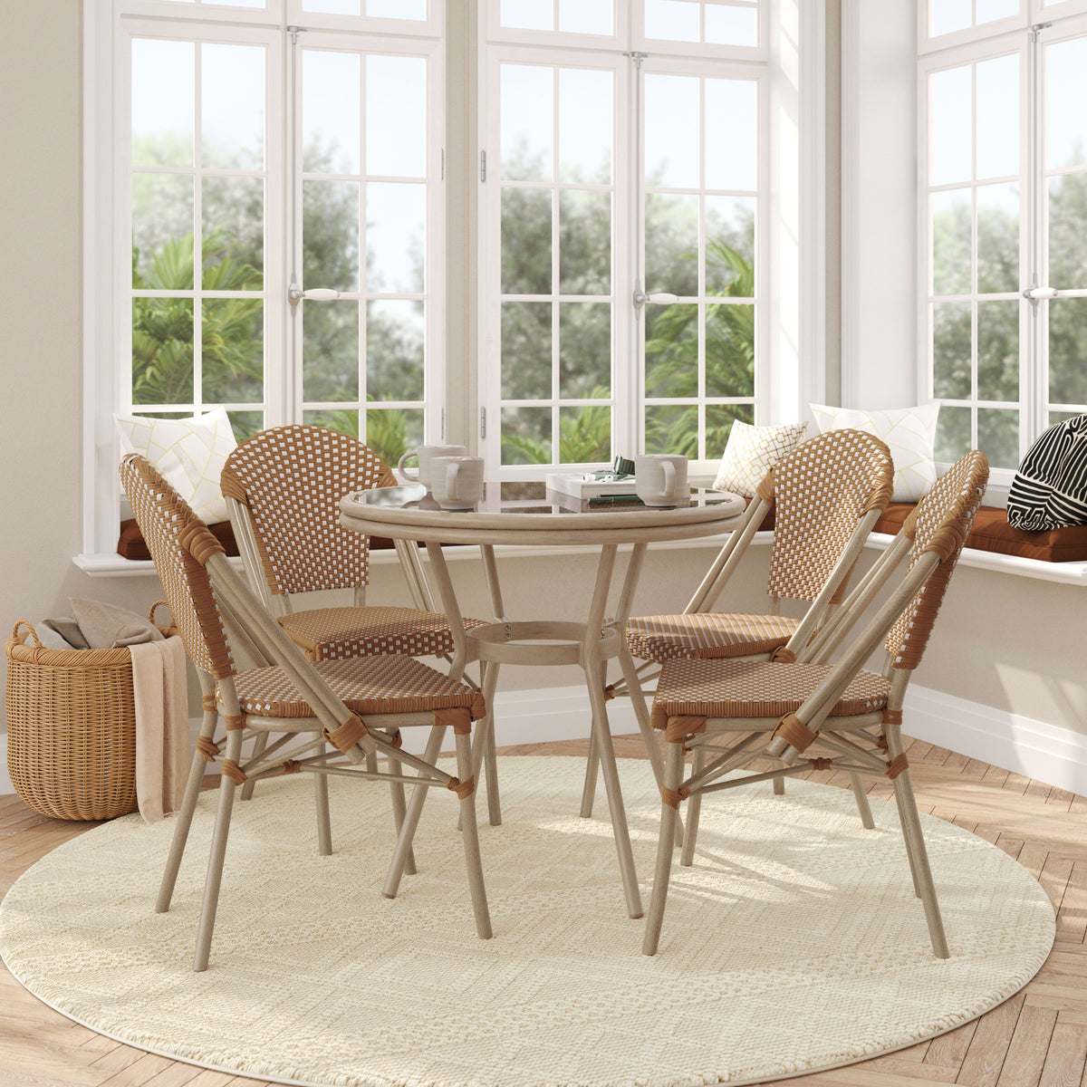 Indoor/Outdoor Commercial Bistro Set with Table and Four Chairs - Image 2
