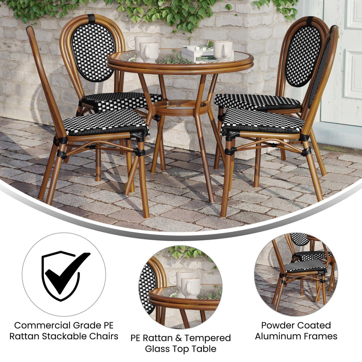 Indoor/Outdoor Commercial Bistro Set with Table and Four Chairs - Image 3