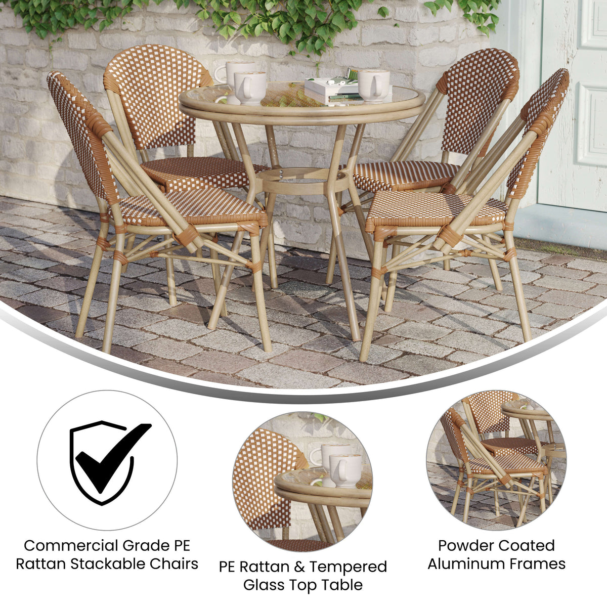 Indoor/Outdoor Commercial Bistro Set with Table and Four Chairs - Image 3