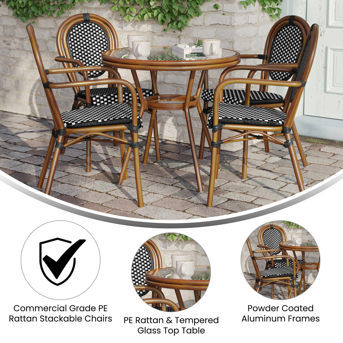 Indoor/Outdoor Commercial Bistro Set with Table and Four Chairs - Image 3