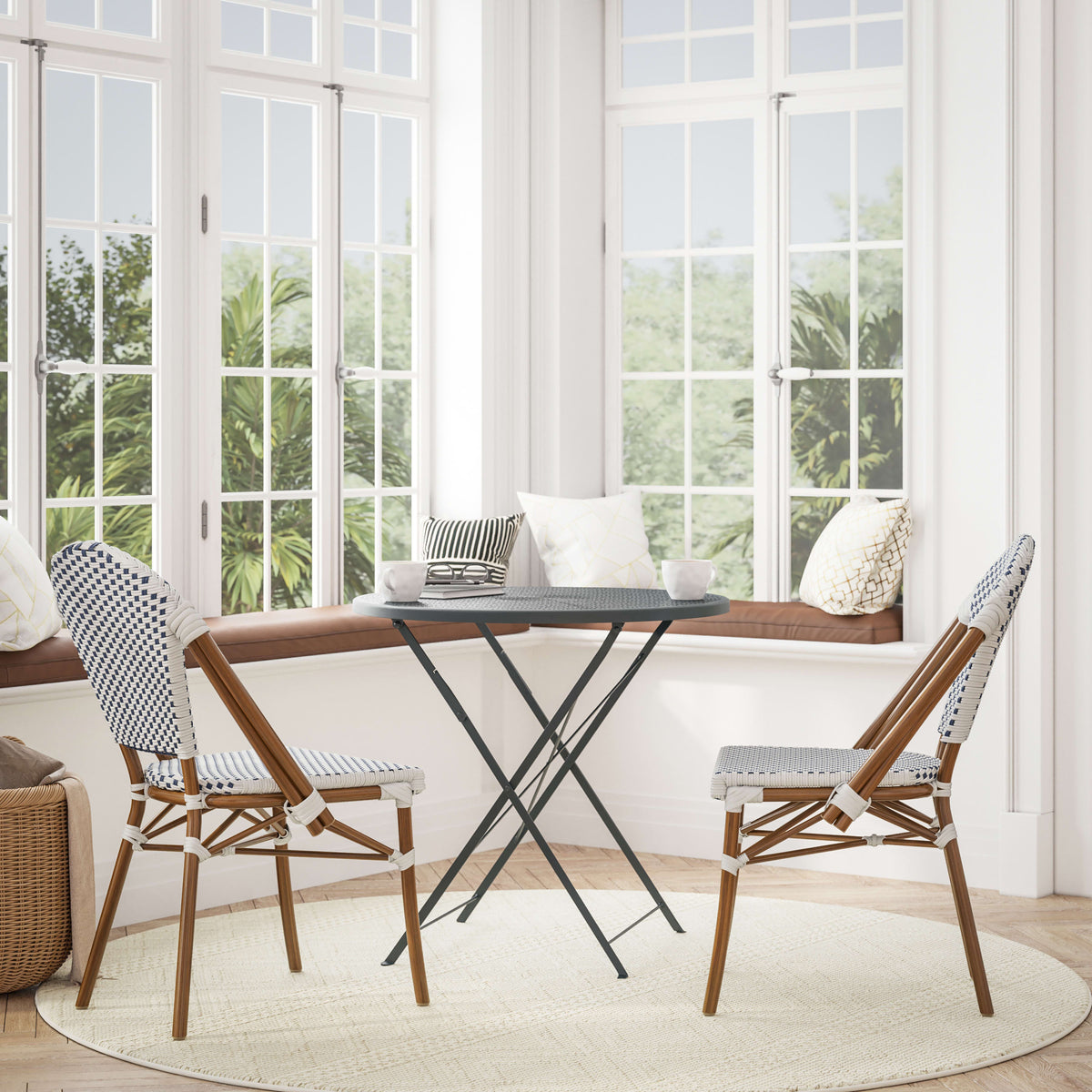 All-Weather Commercial Paris Chair with Bamboo Print Aluminum Frame - Image 2