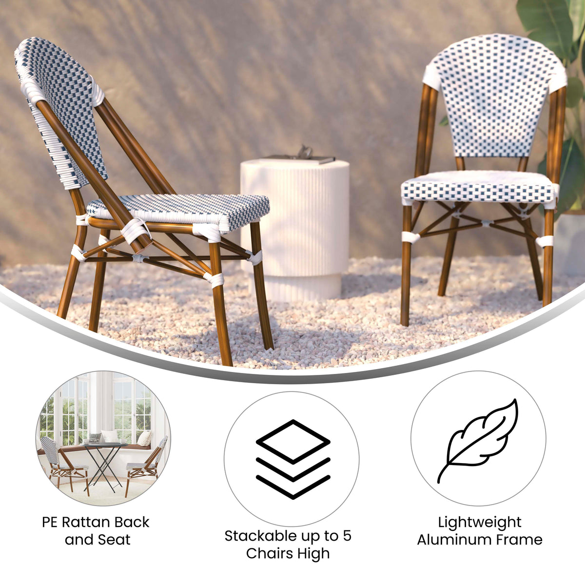 All-Weather Commercial Paris Chair with Bamboo Print Aluminum Frame - Image 3