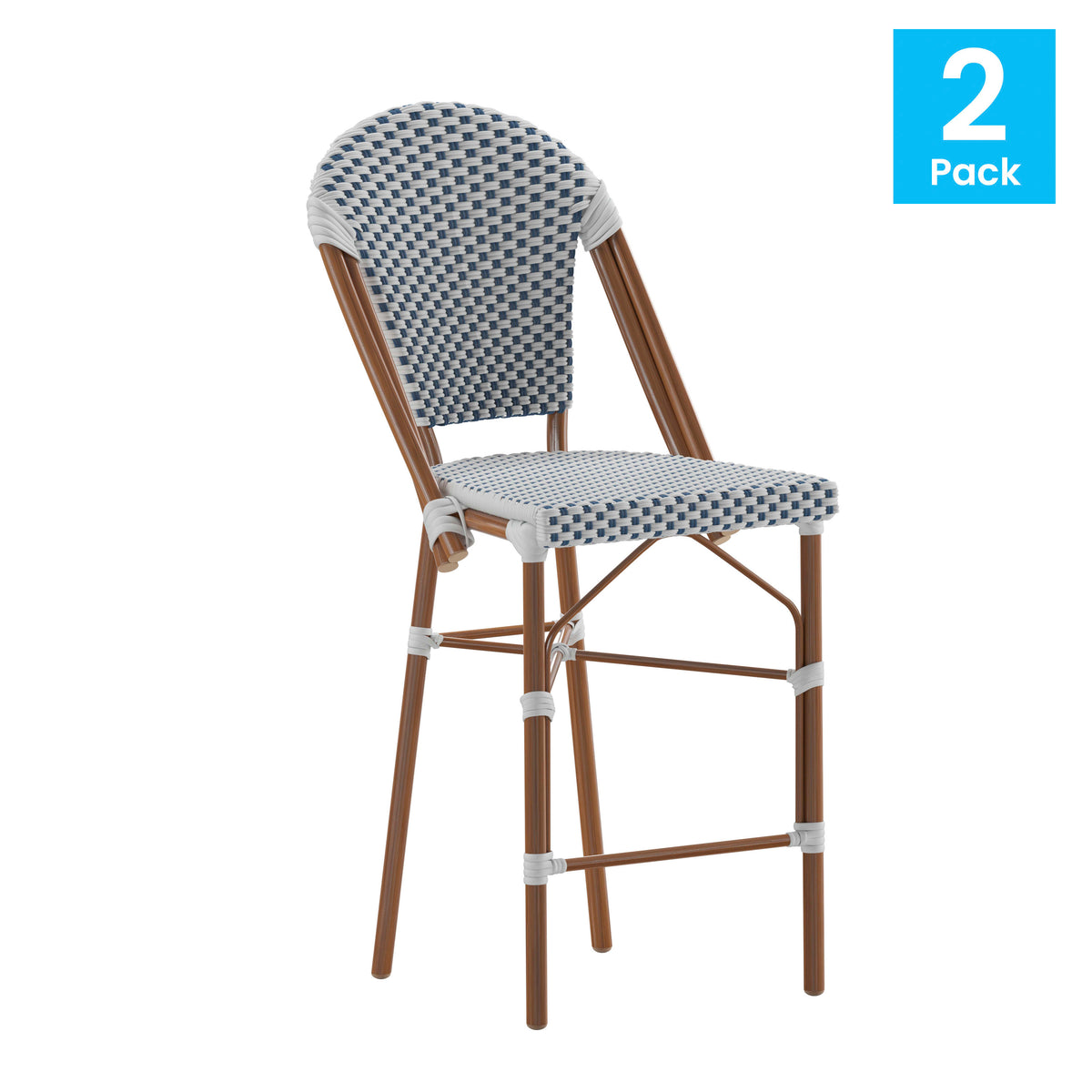 2 Pack All-Weather Commercial Paris Stools with Bamboo Print Frame - Image 2
