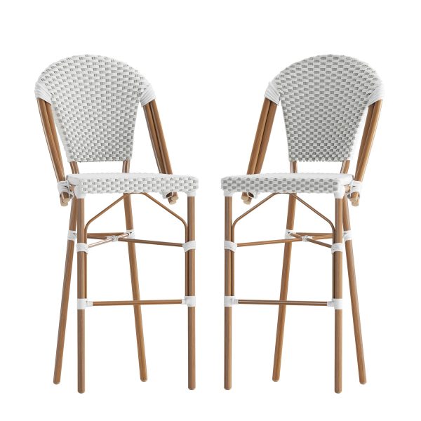 2 Pack All-Weather Commercial Paris Stools with Bamboo Print Frame
