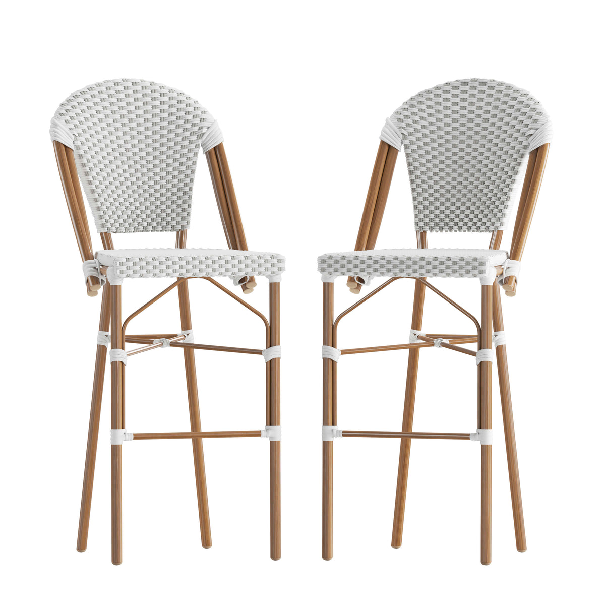 2 Pack All-Weather Commercial Paris Stools with Bamboo Print Frame
