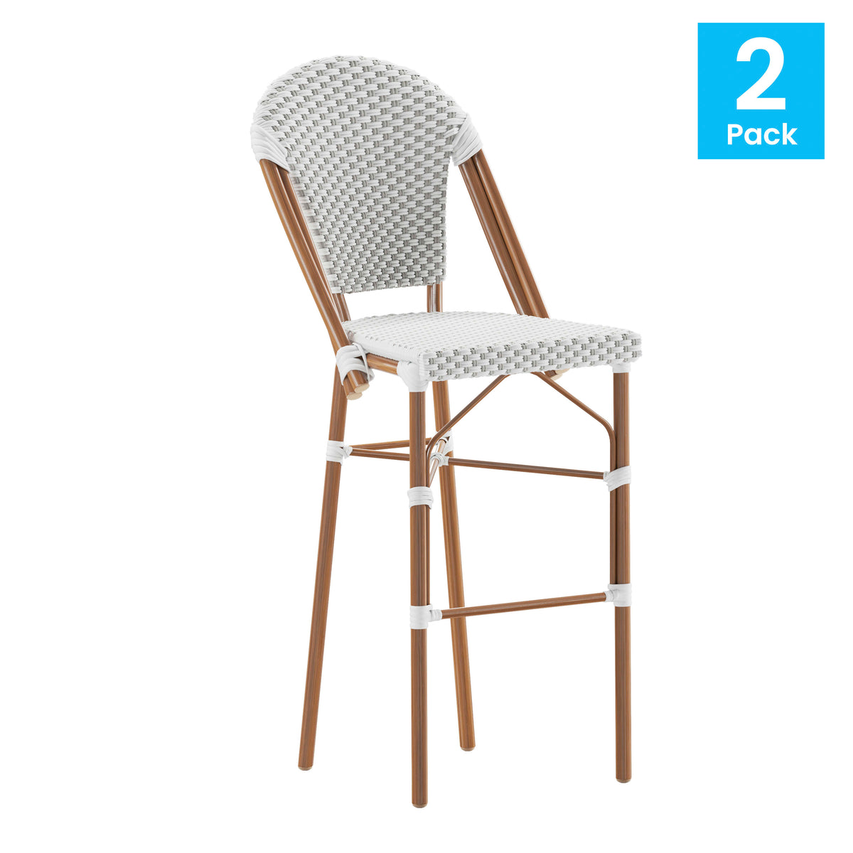 2 Pack All-Weather Commercial Paris Stools with Bamboo Print Frame - Image 2