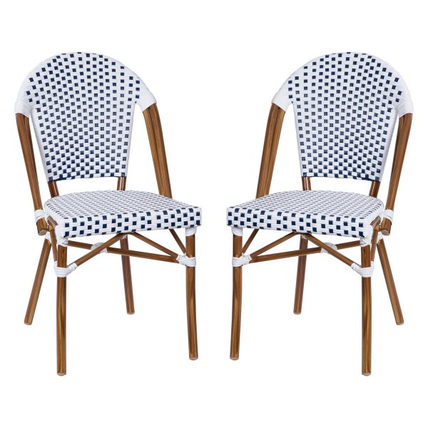 2 Pack All-Weather Commercial Paris Chairs with Bamboo Print Frame