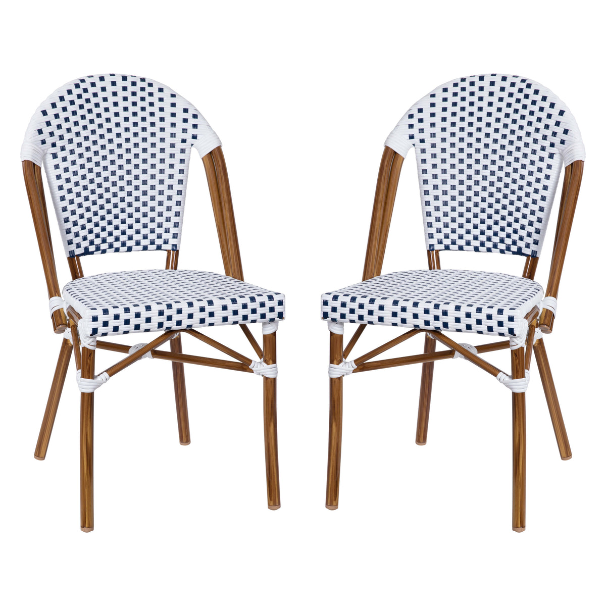 2 Pack All-Weather Commercial Paris Chairs with Bamboo Print Frame