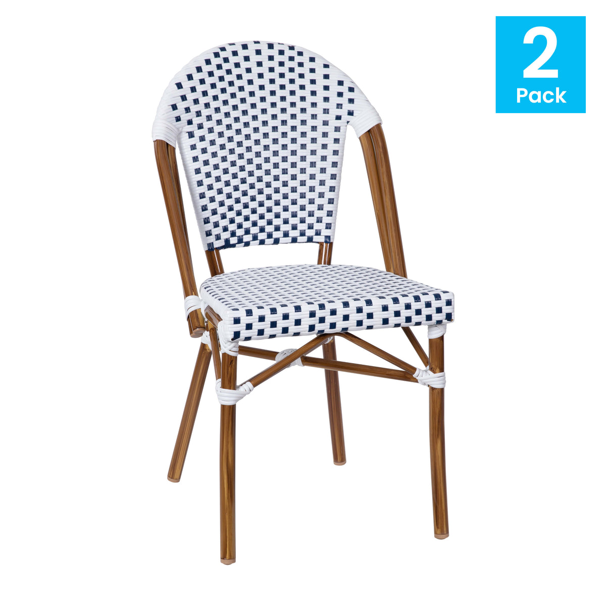 2 Pack All-Weather Commercial Paris Chairs with Bamboo Print Frame - Image 2